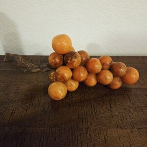 VTG MCM Italian Alabaster Marble Stone Large Orange Stone Cluster Wood Stem